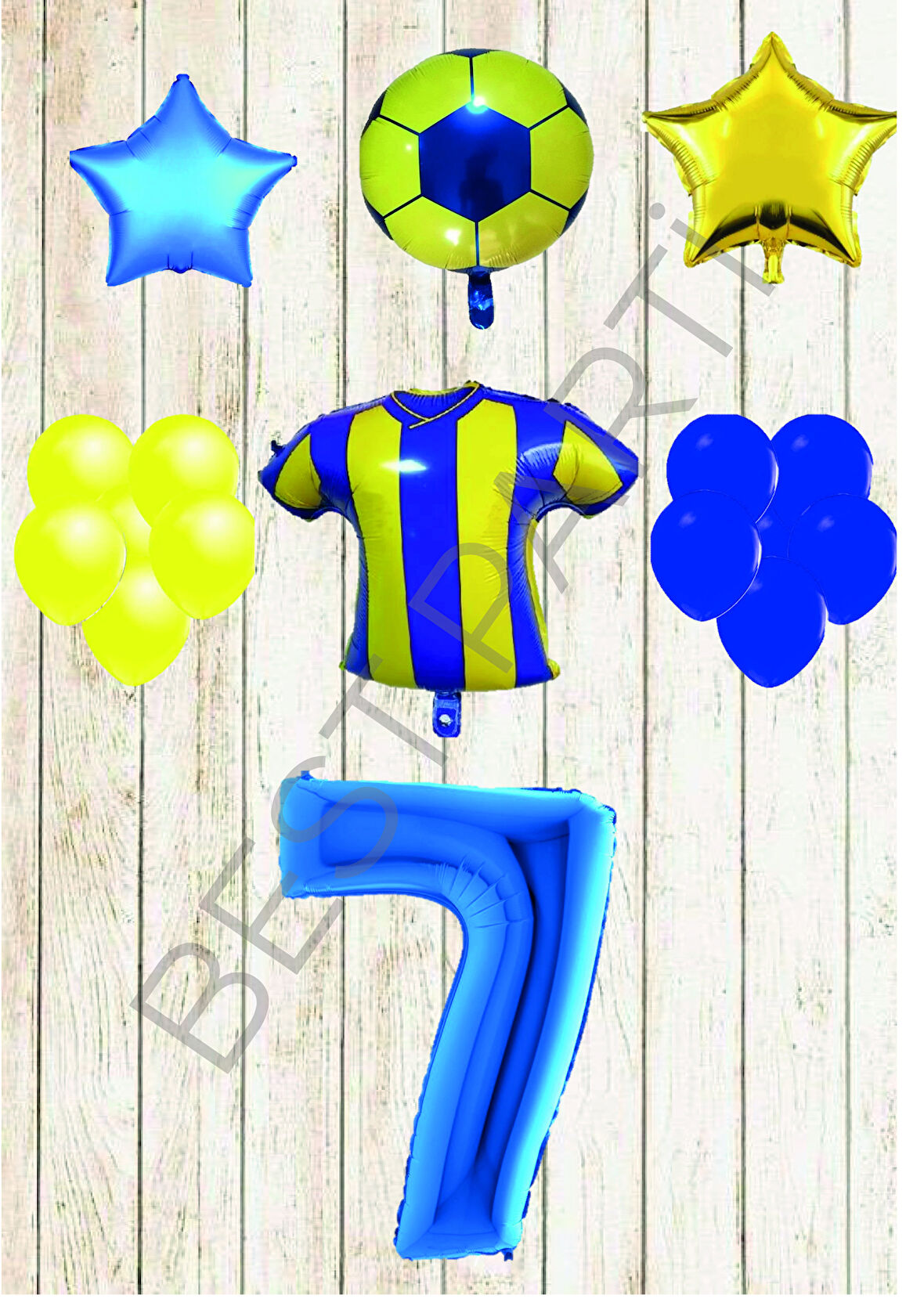 Taraftar Sarı Lacivert Doğum Günü Balon Seti Yaş-7