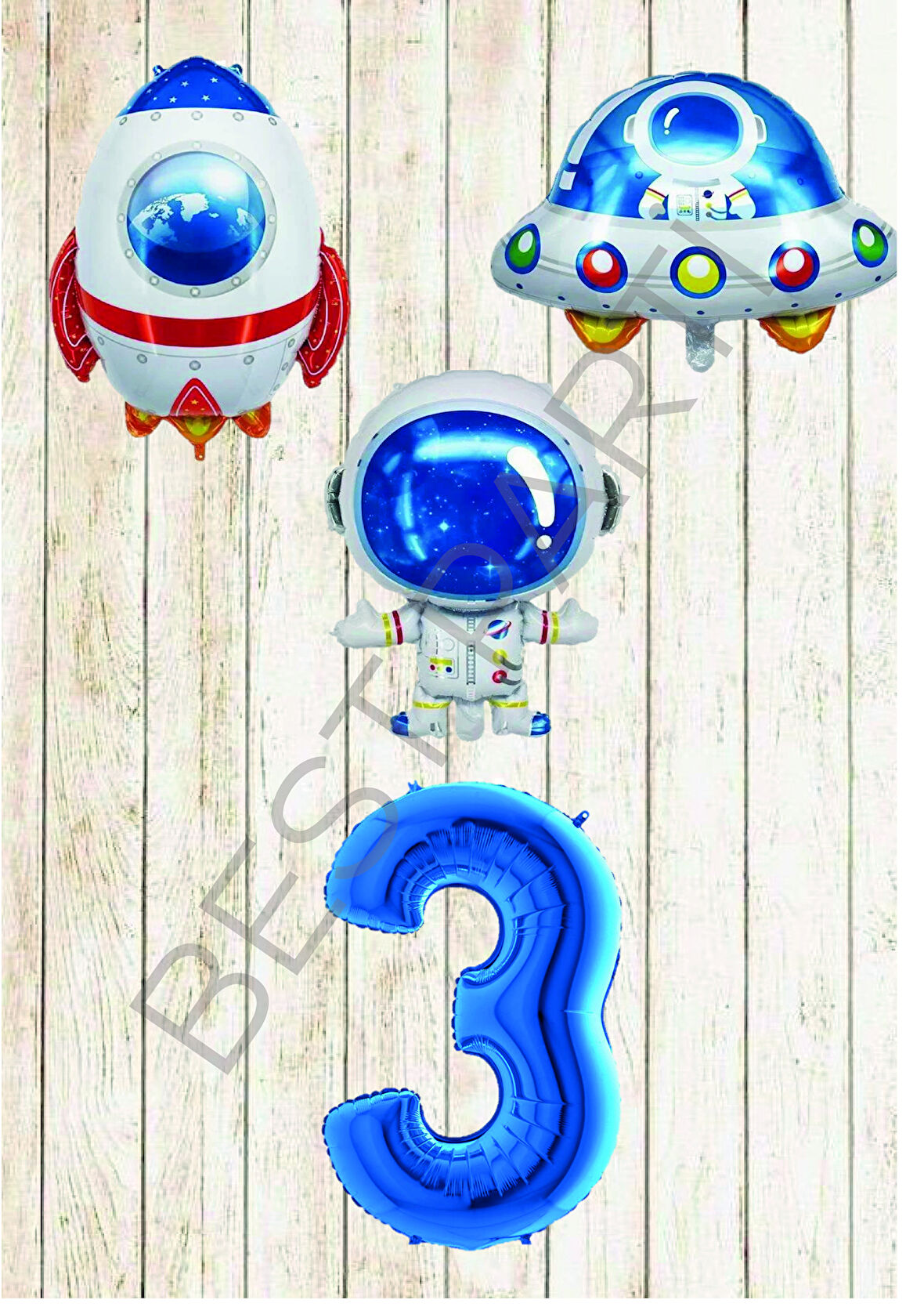 Uzay Temalı Mavi Rakamlı Folyo Balon Seti Yaş 3