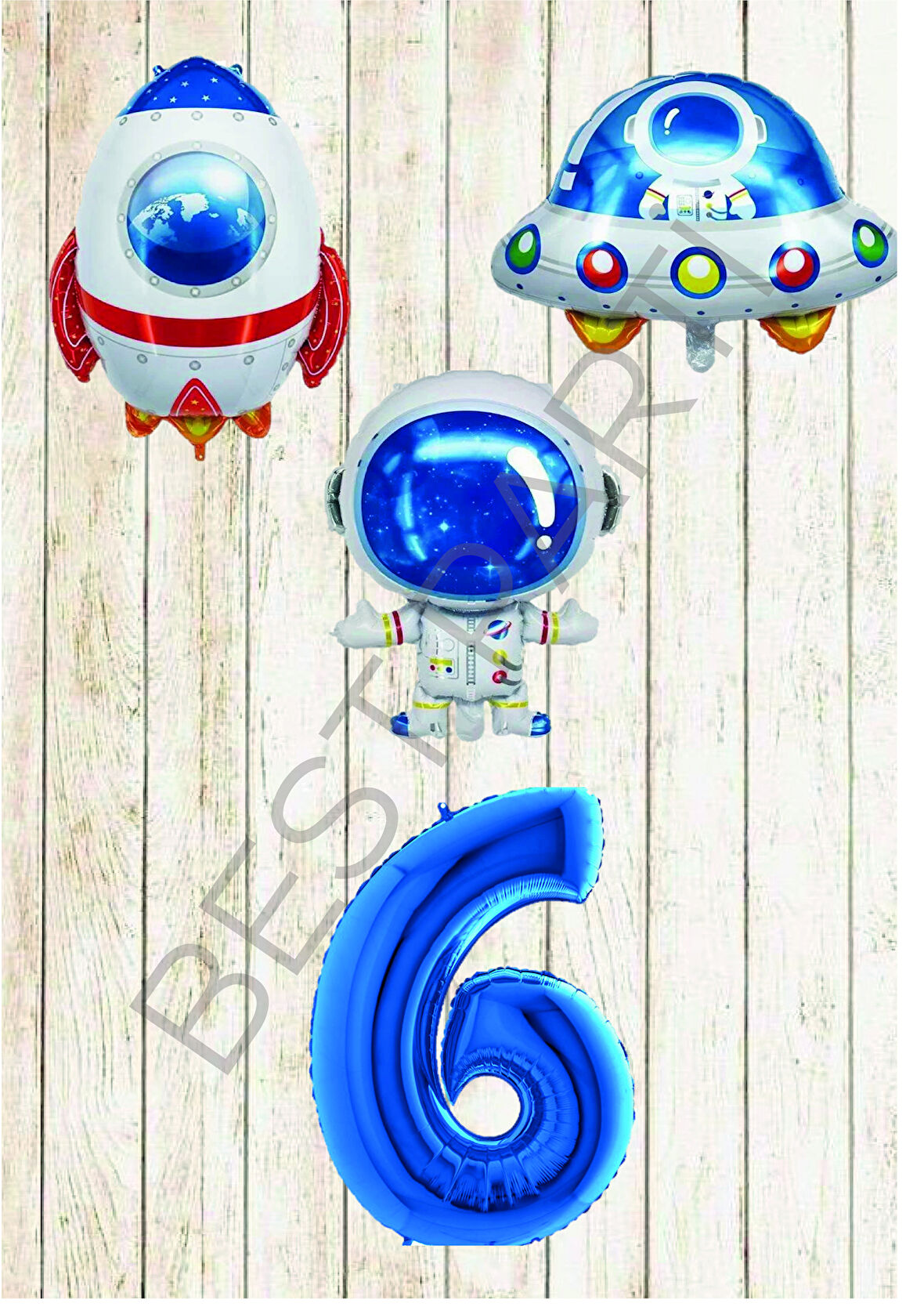Uzay Temalı Mavi Rakamlı Folyo Balon Seti Yaş 6
