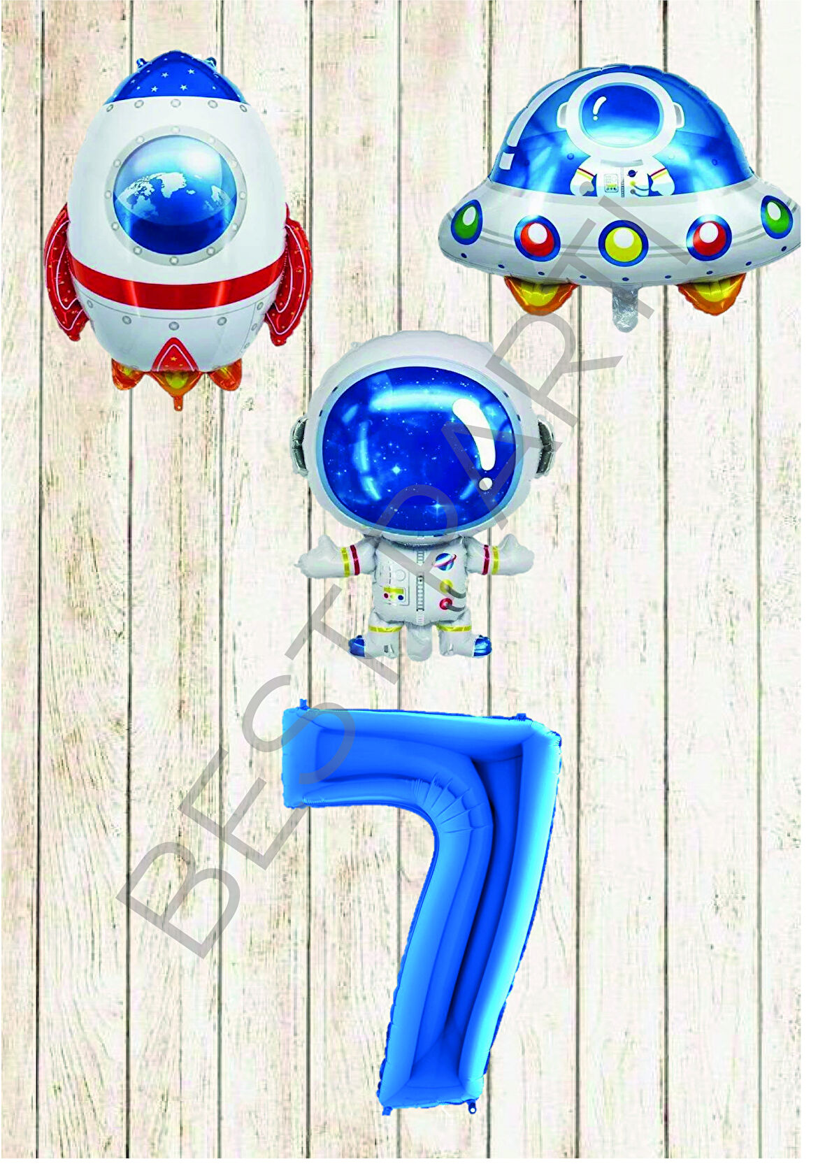 Uzay Temalı Mavi Rakamlı Folyo Balon Seti Yaş 7