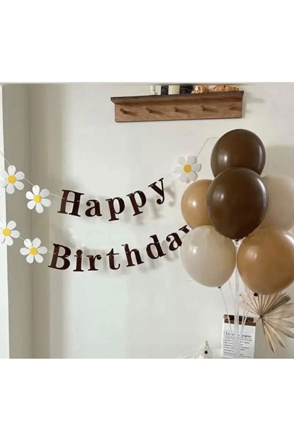 Kahverengi Happy Bırthday Beyaz Papatya Eva Banner Seti