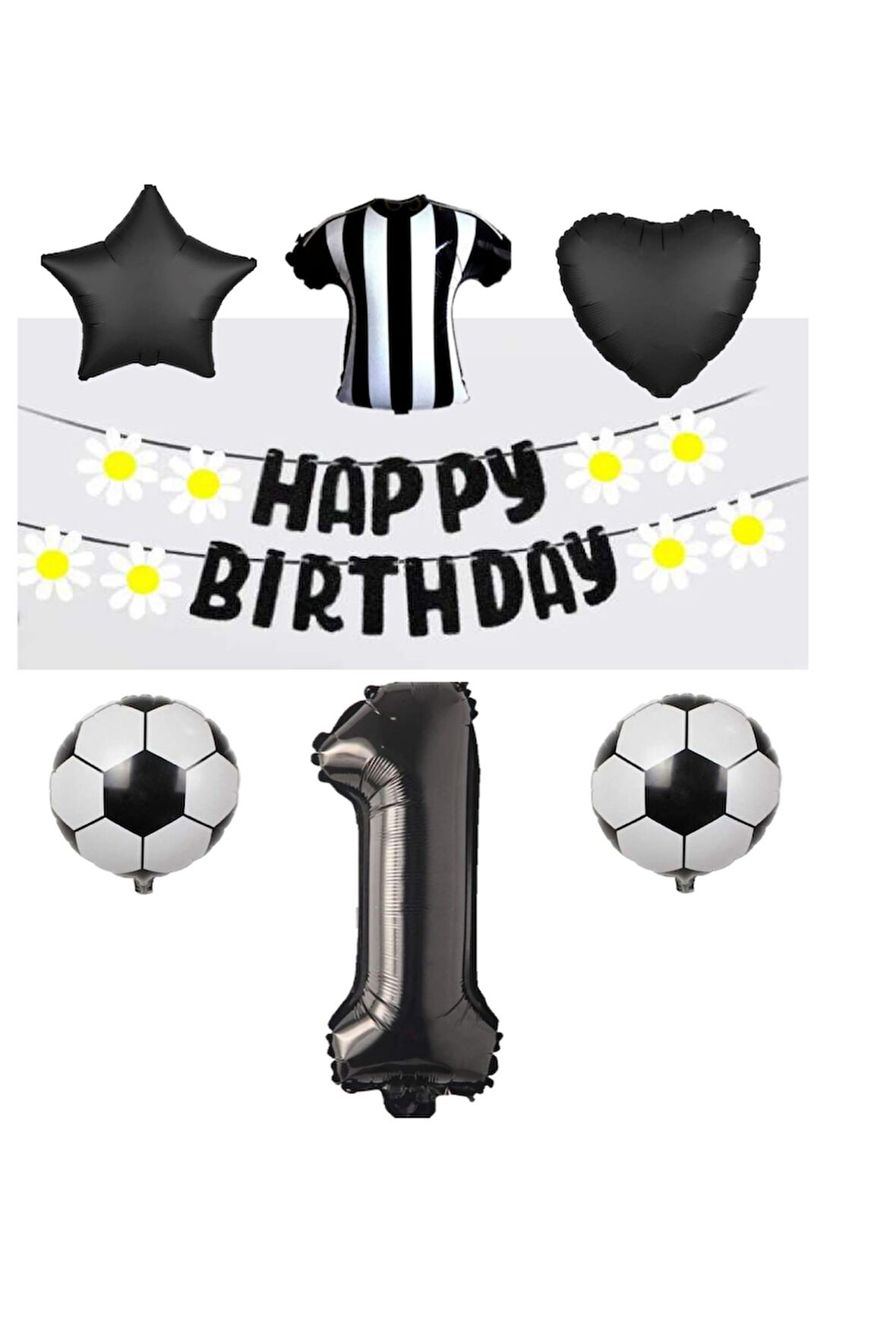 Best Siyah Beyaz Taraftar Folyo Balon ve Eva Banner Seti Yaş 1
