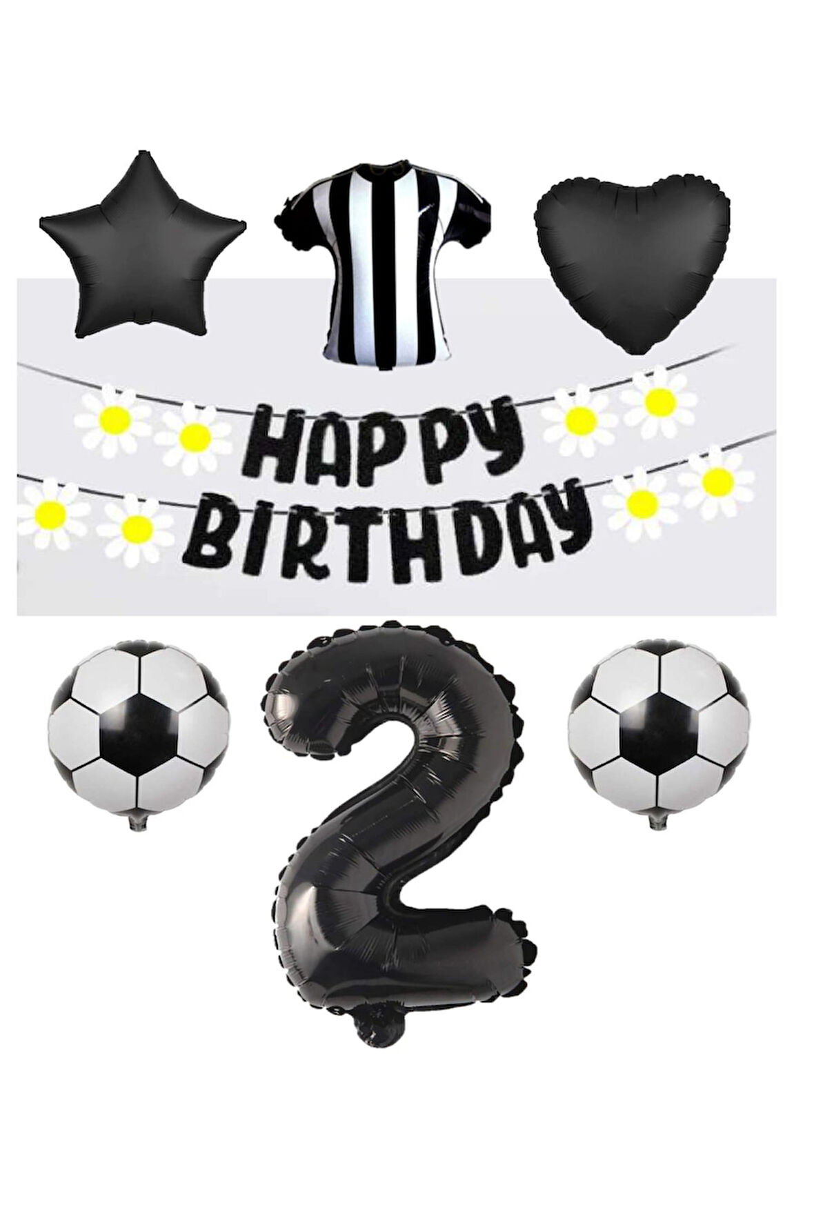 Best Siyah Beyaz Taraftar Folyo Balon ve Eva Banner Seti Yaş 2