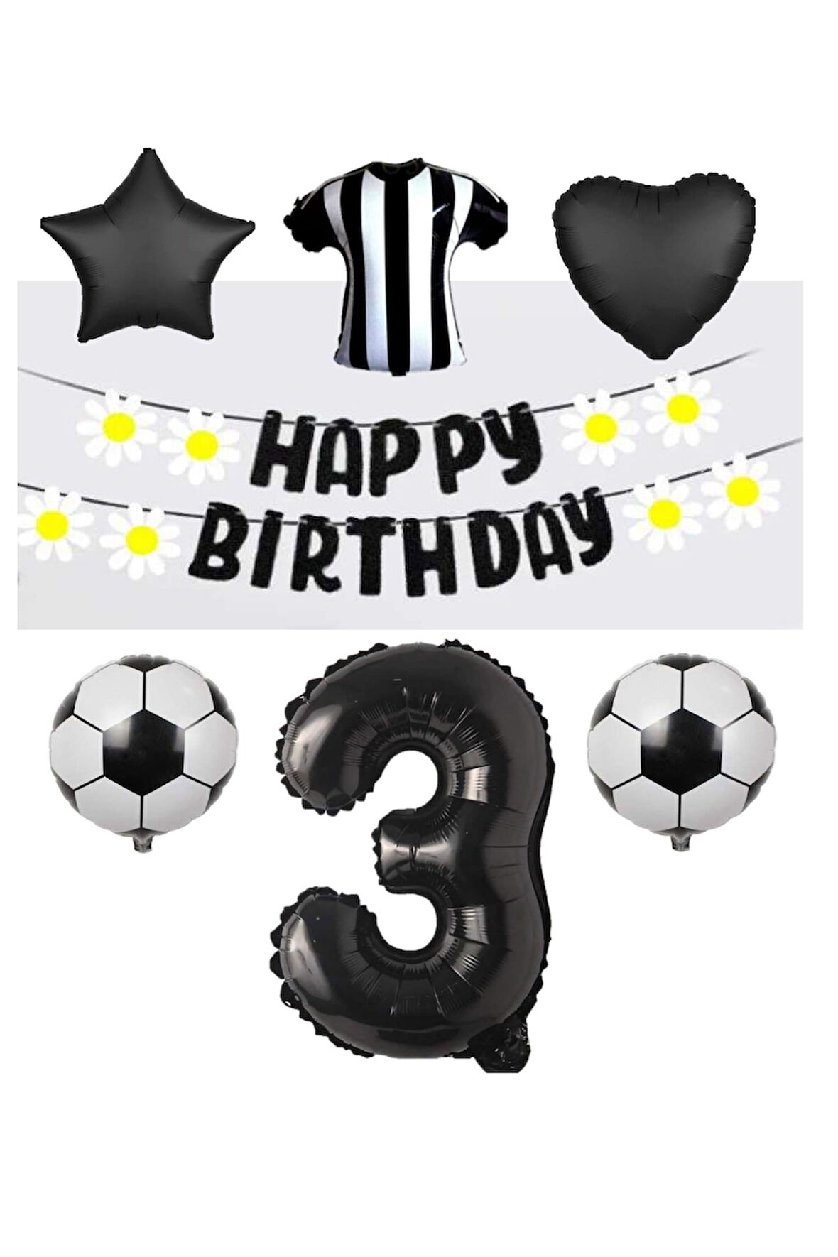 Best Siyah Beyaz Taraftar Folyo Balon ve Eva Banner Seti Yaş 3