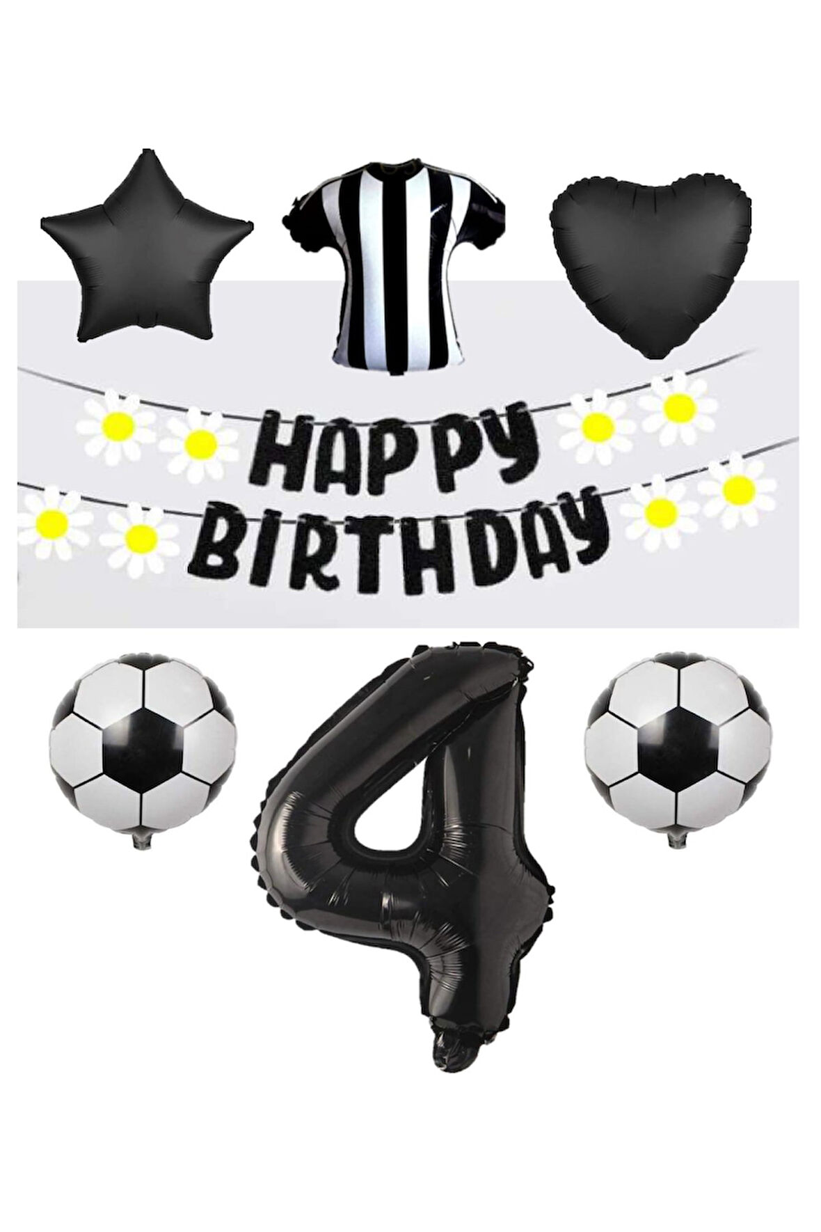 Best Siyah Beyaz Taraftar Folyo Balon ve Eva Banner Seti Yaş 4