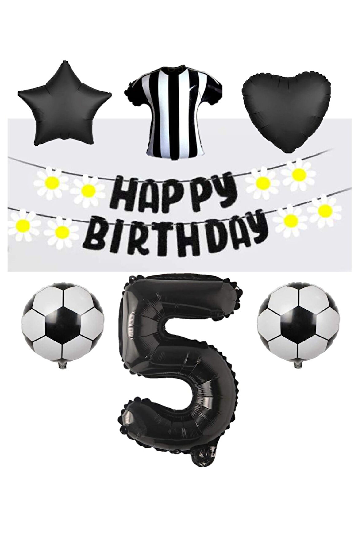 Best Siyah Beyaz Taraftar Folyo Balon ve Eva Banner Seti Yaş 5