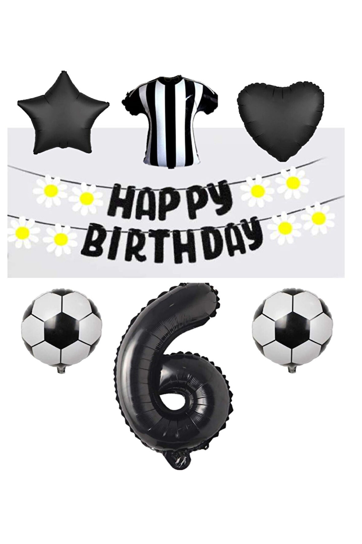 Best Siyah Beyaz Taraftar Folyo Balon ve Eva Banner Seti Yaş 6