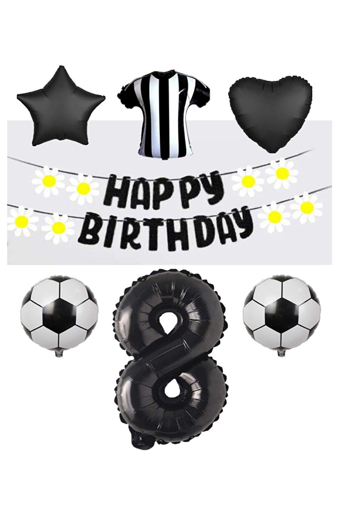 Best Siyah Beyaz Taraftar Folyo Balon ve Eva Banner Seti Yaş 8