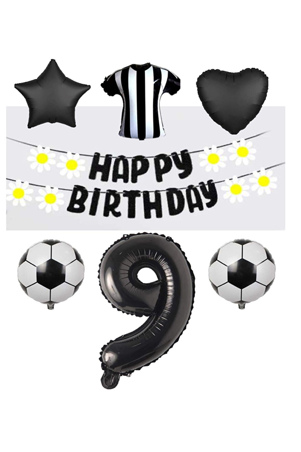 Best Siyah Beyaz Taraftar Folyo Balon ve Eva Banner Seti Yaş 9