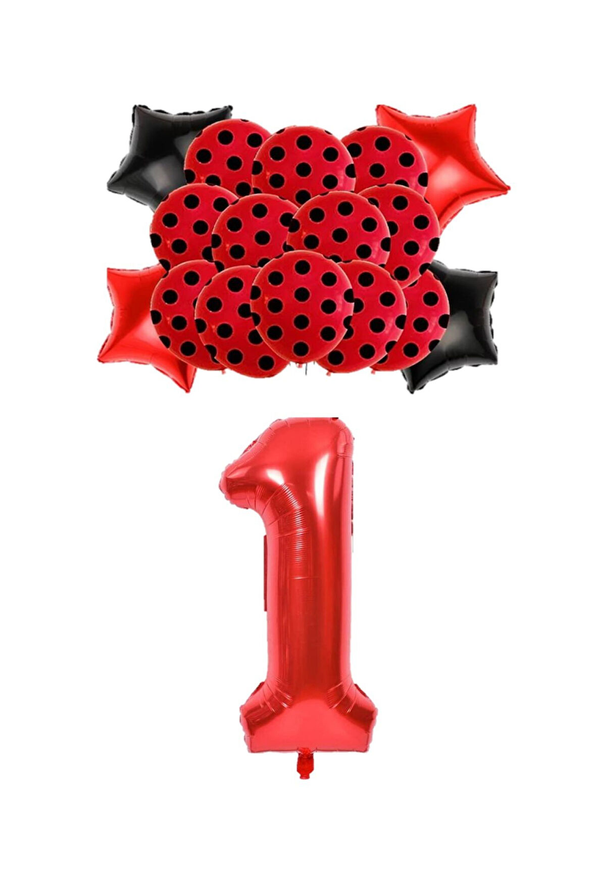 Best Kırmızı Rakam Yıldız Kalp Folyo ve Puanlı Baskılı Balon Seti Yaş 1