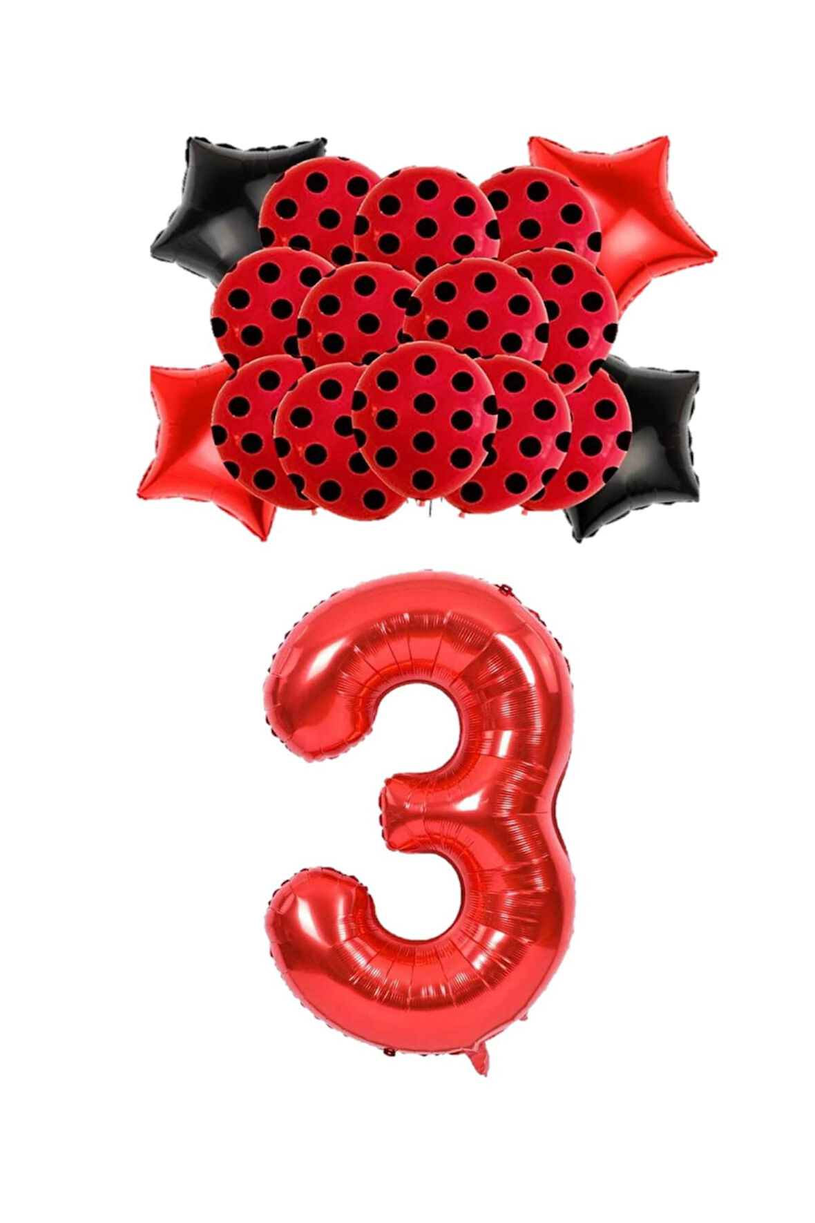 Best Kırmızı Rakam Yıldız Kalp Folyo ve Puanlı Baskılı Balon Seti Yaş 3