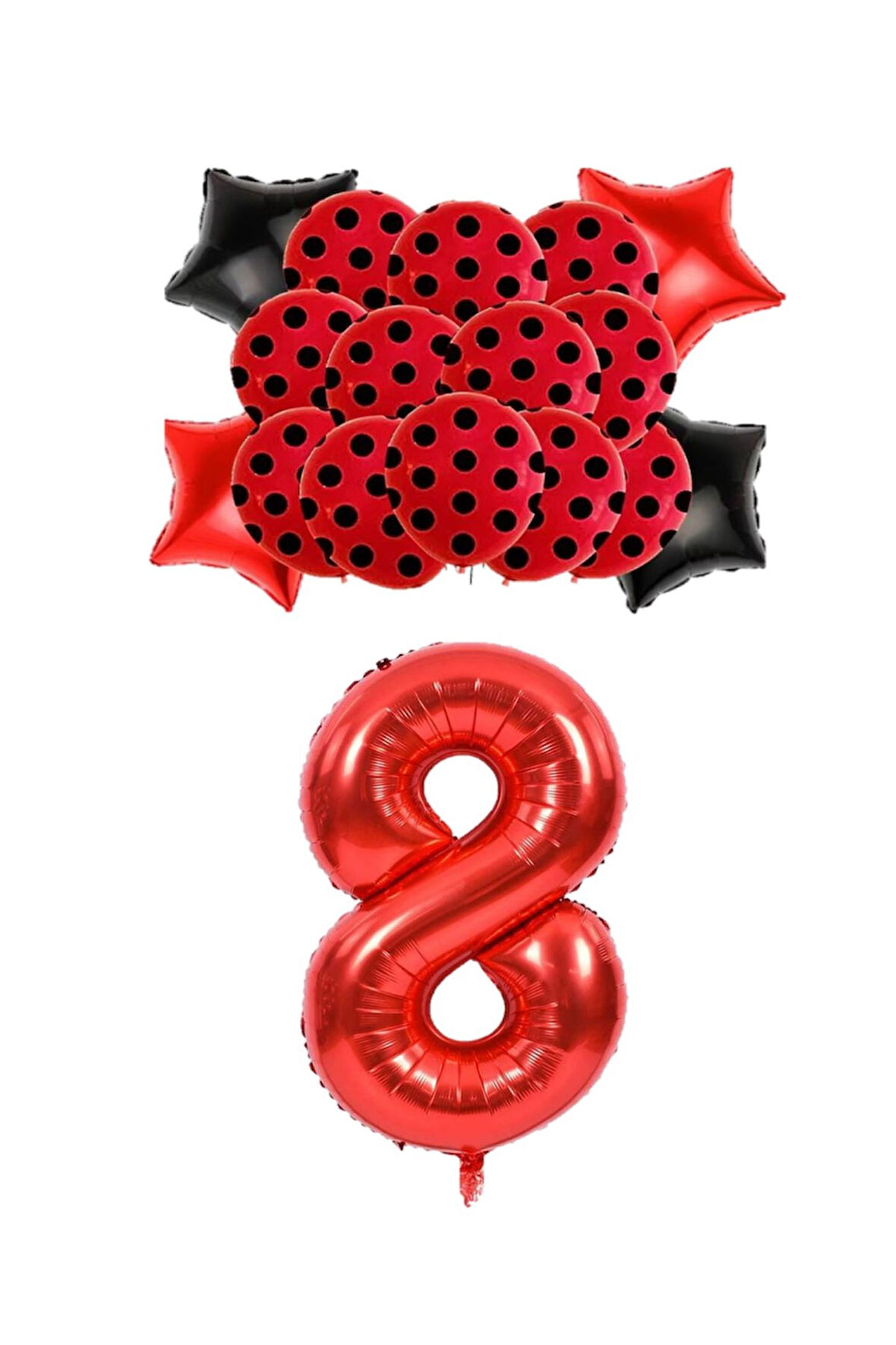 Best Kırmızı Rakam Yıldız Kalp Folyo ve Puanlı Baskılı Balon Seti Yaş 8