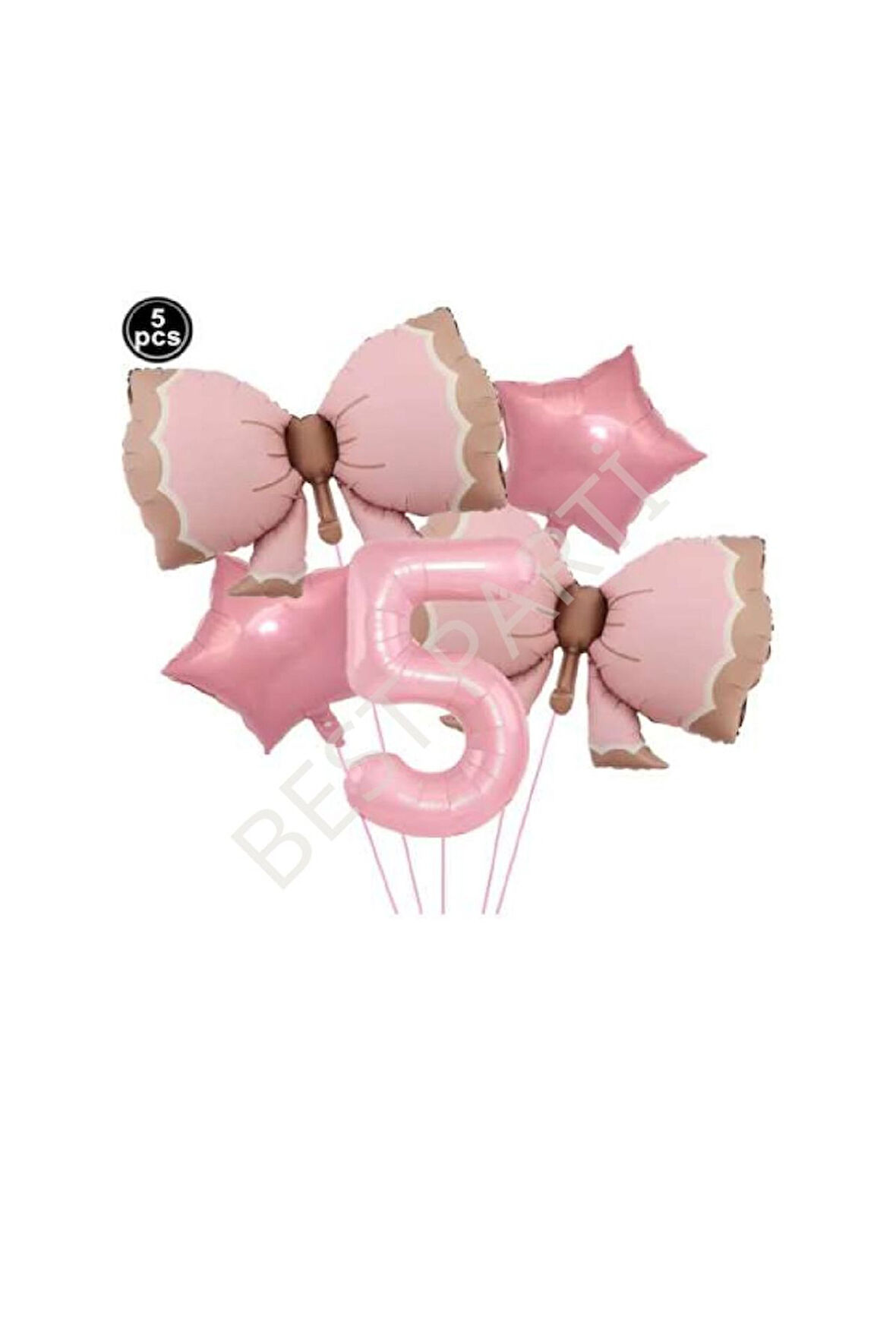 Best Pembe Renk Fiyonk Rakam Yıldız Folyo Balon Seti Yaş 5