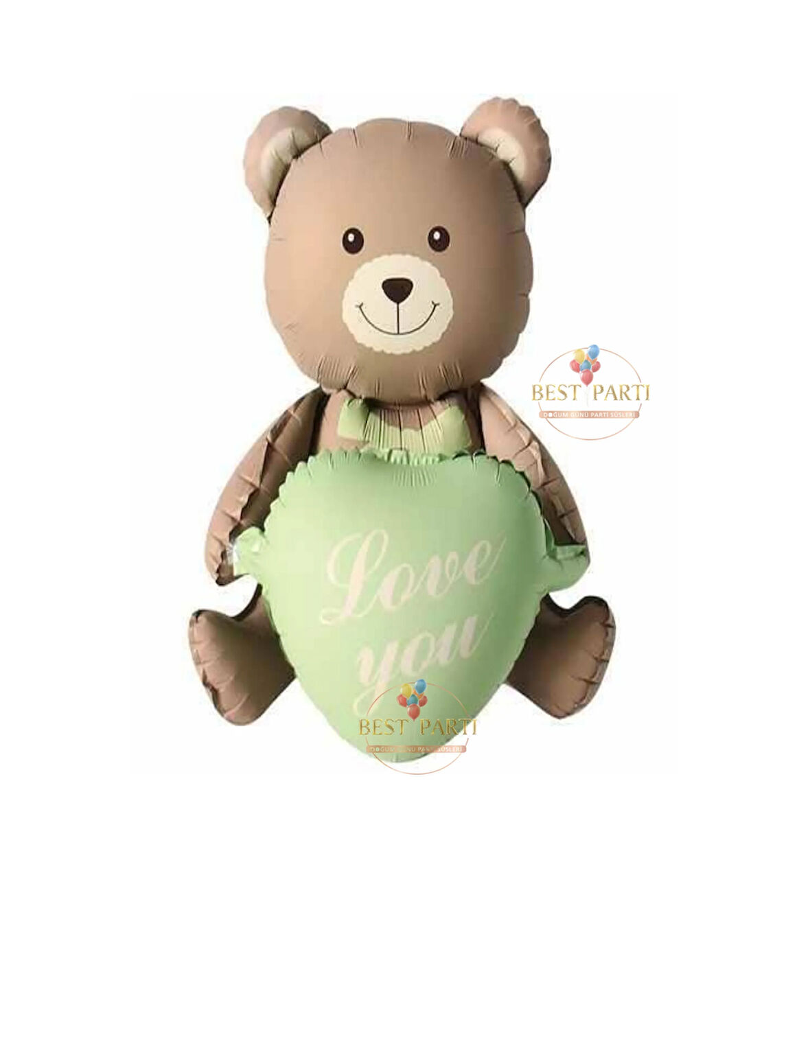 Best Love You Yazılı Retro Pembe Kalpli Oturan Ayı Folyo Balon