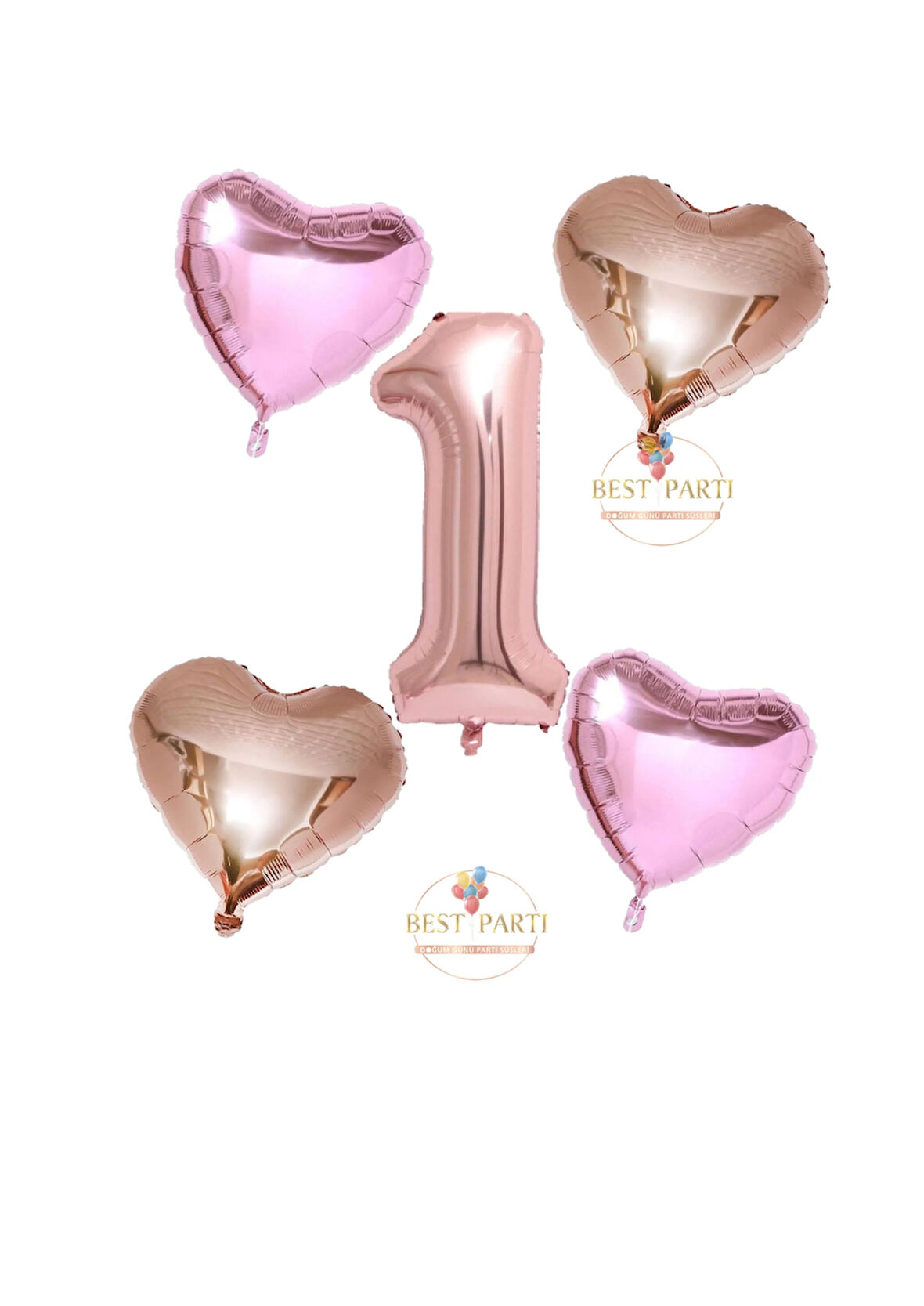 Best Rose Gold Rakam Kalp ve Pembe Kalp Folyo Balon Seti Yaş 1