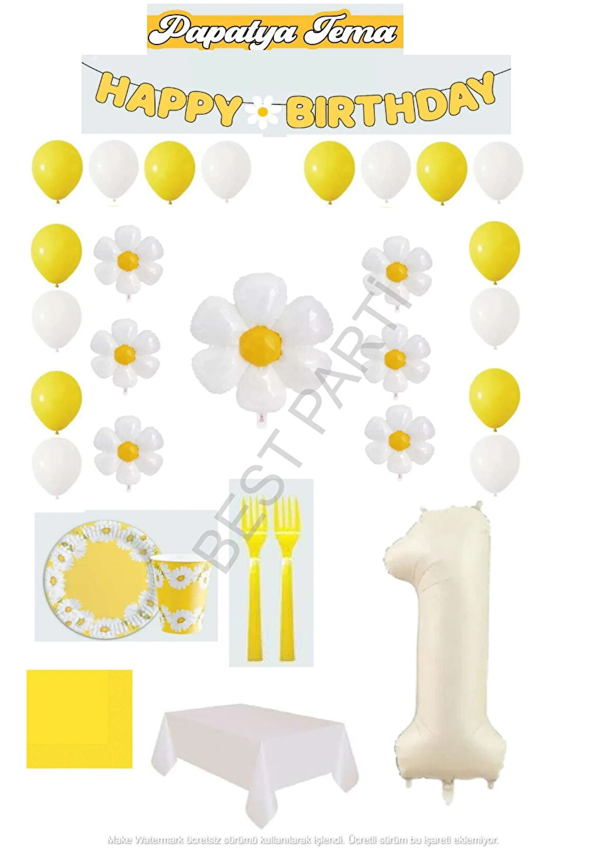 Best 1 Yaş Papatya Temalı Doğum Günü Parti Seti
