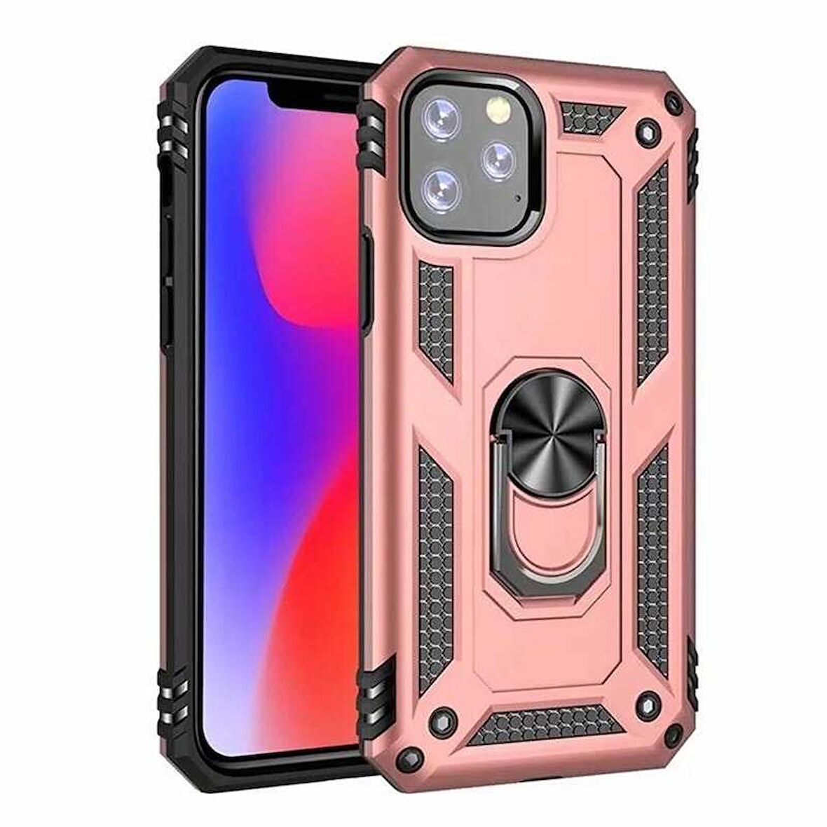 Apple iPhone 11 Pro Max Uyumlu Kılıf Standlı Manyetik Yüzüklü Military Ring TPU Cover
