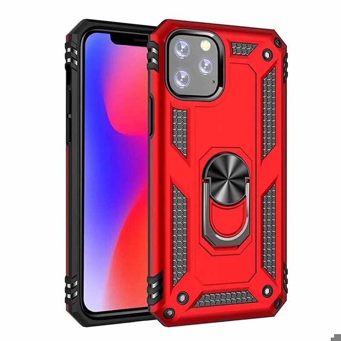 Apple iPhone 11 Pro Max Uyumlu Kılıf Standlı Manyetik Yüzüklü Military Ring TPU Cover
