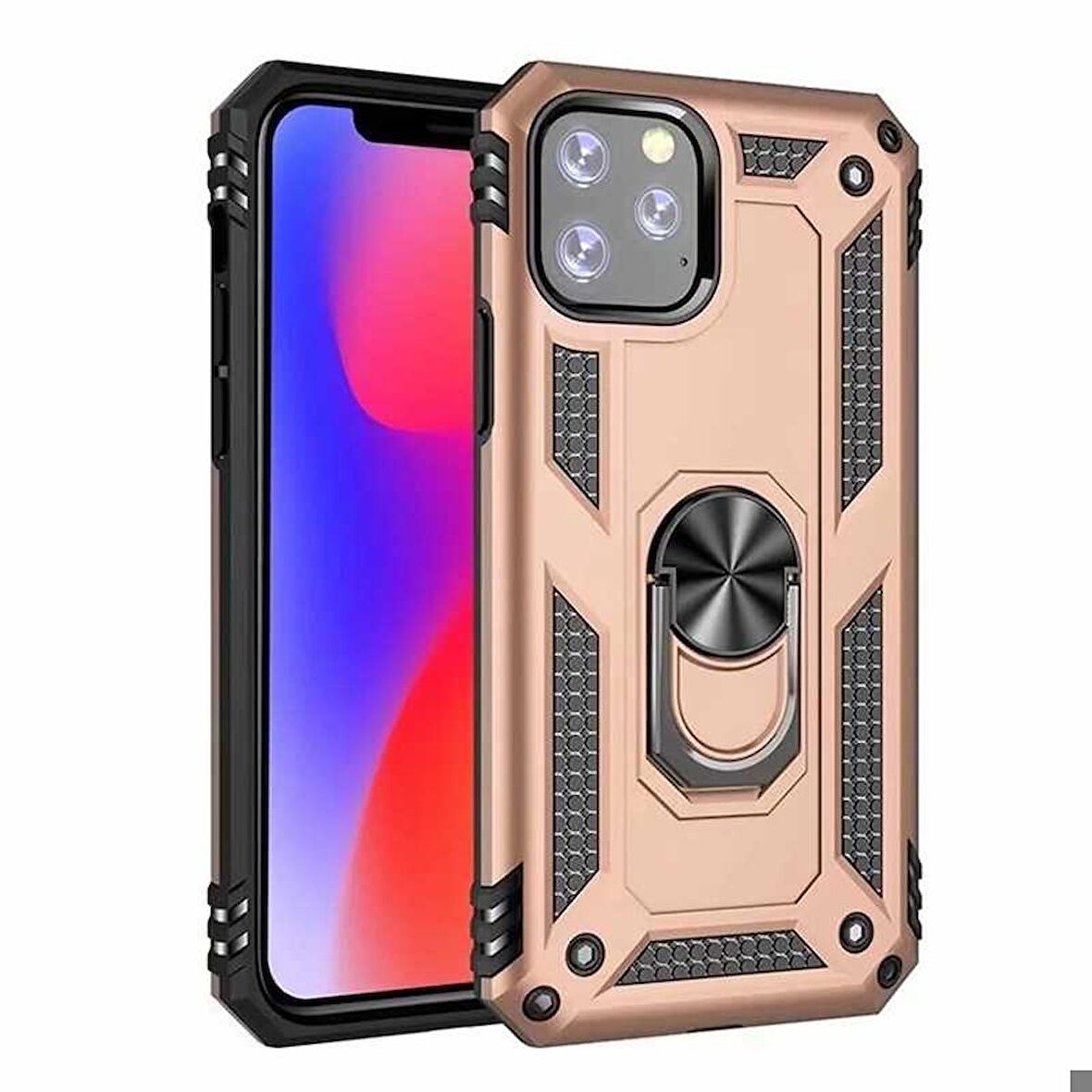 Apple iPhone 11 Pro Max Uyumlu Kılıf Standlı Manyetik Yüzüklü Military Ring TPU Cover