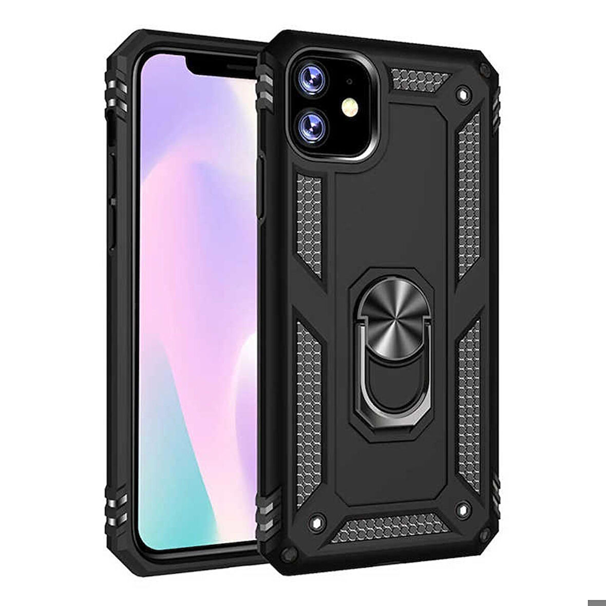 Apple iPhone 11 Uyumlu Kılıf Standlı Manyetik Yüzüklü Military Ring TPU Cover