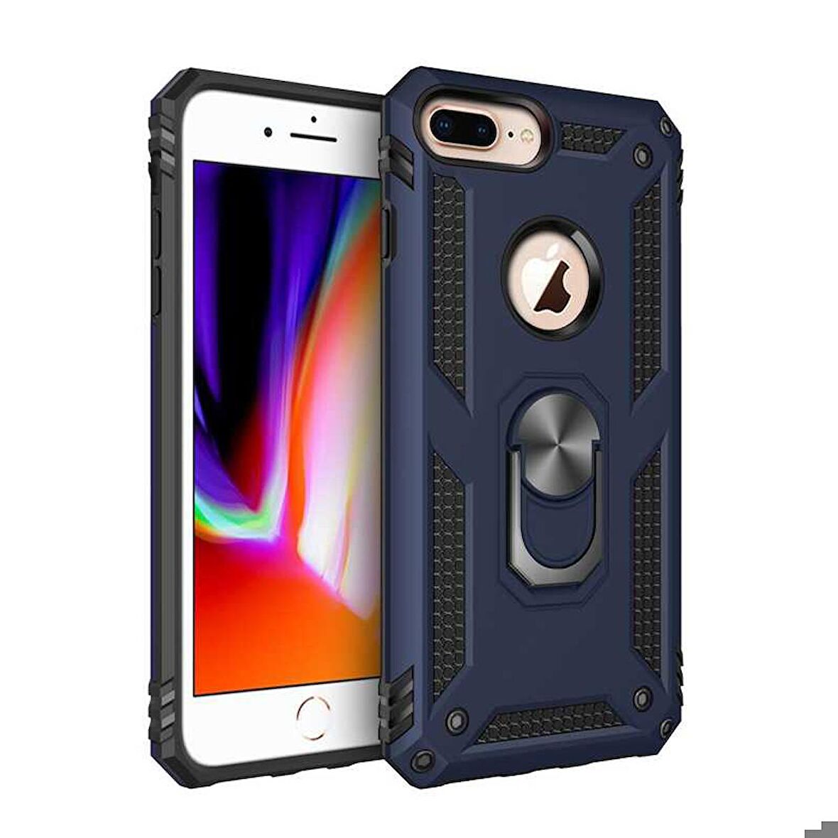 Apple iPhone 8 Plus Uyumlu Kılıf Standlı Manyetik Yüzüklü Military Ring TPU Cover