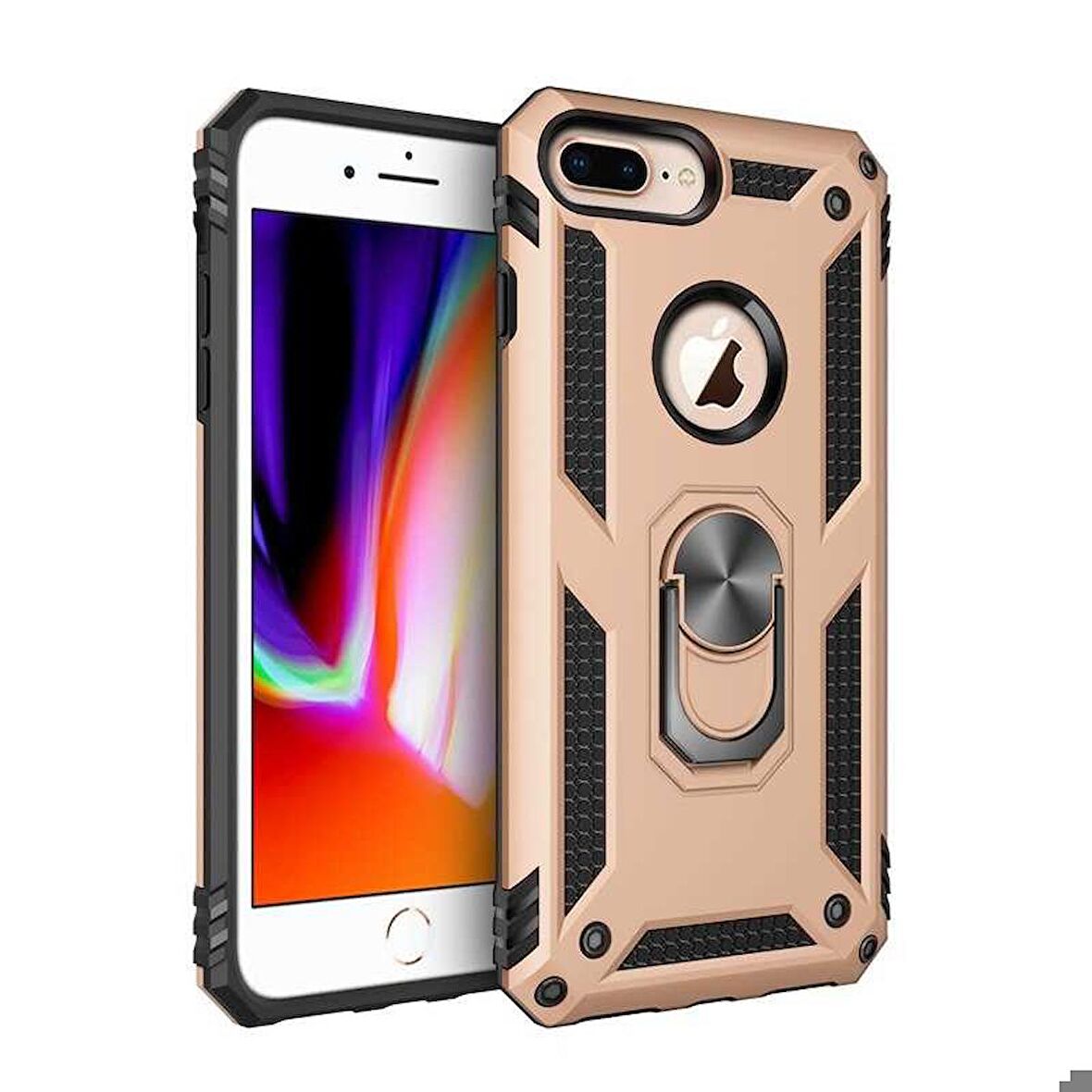 Apple iPhone 8 Plus Uyumlu Kılıf Standlı Manyetik Yüzüklü Military Ring TPU Cover