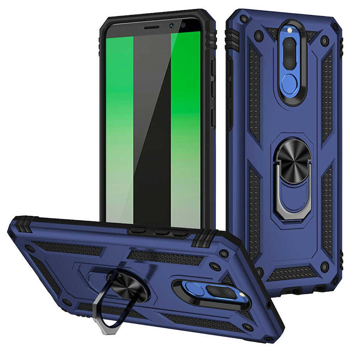 Huawei Mate 10 Lite Uyumlu Kılıf Standlı Manyetik Yüzüklü Military Ring TPU Cover
