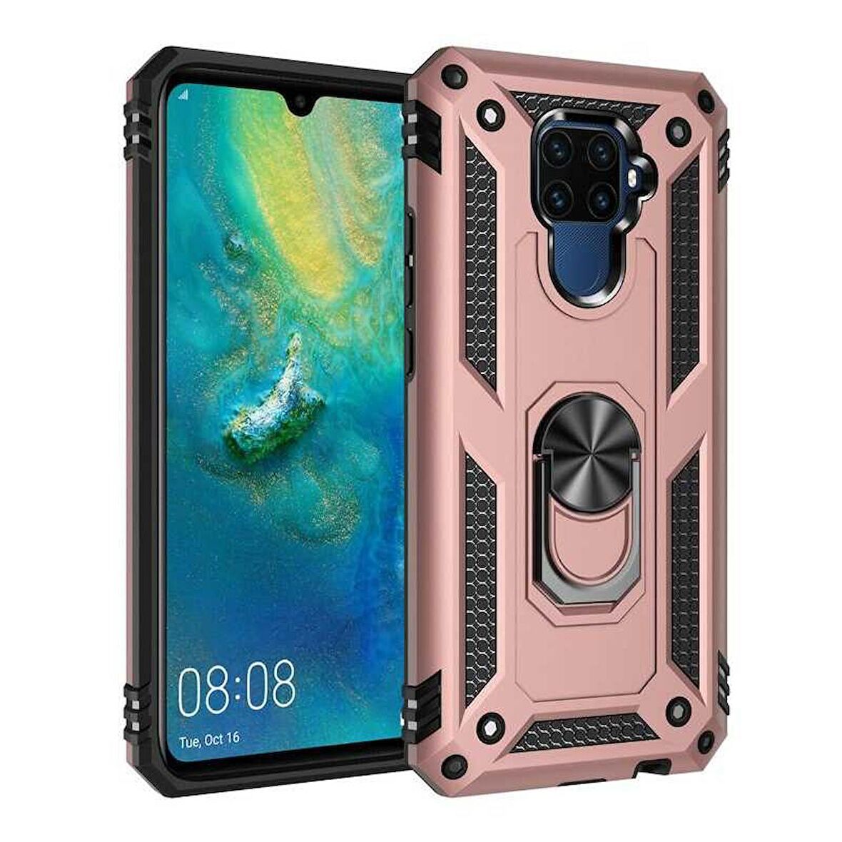 Huawei Mate 30 Lite Uyumlu Kılıf Standlı Manyetik Yüzüklü Military Ring TPU Cover