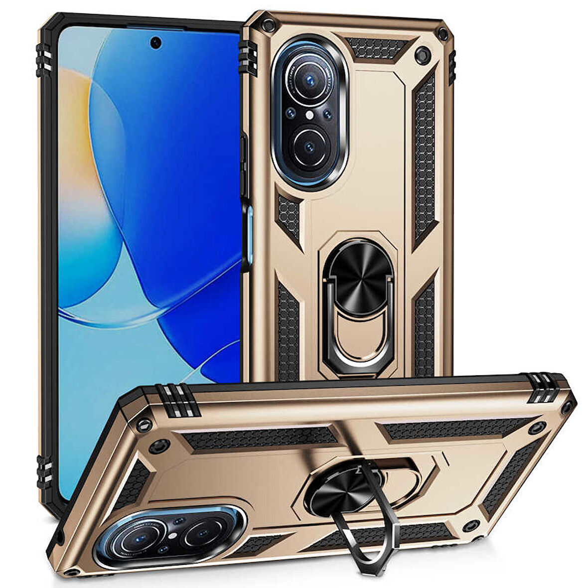 Huawei Nova 9 SE Uyumlu Kılıf Standlı Manyetik Yüzüklü Military Ring TPU Cover