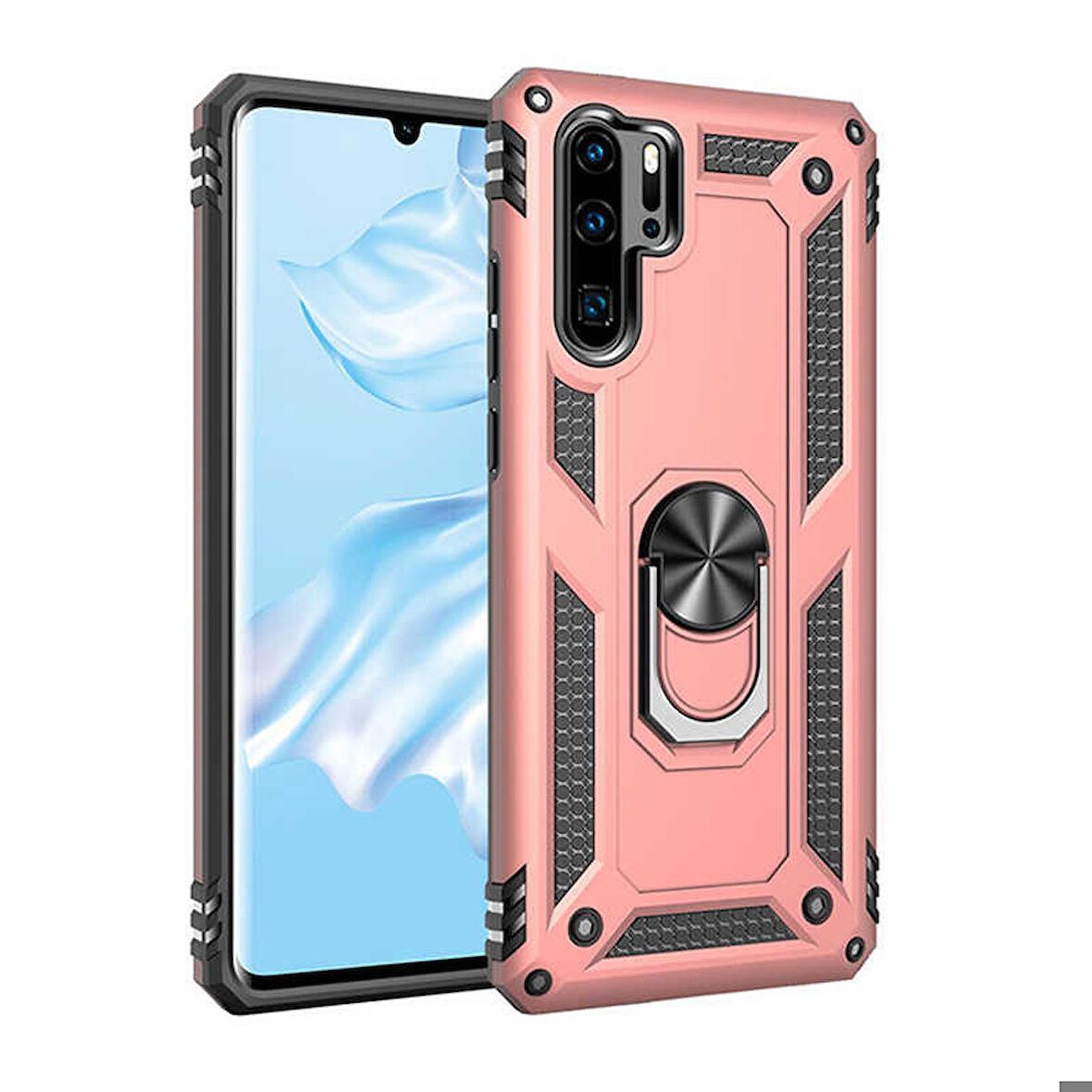 Huawei P30 Pro Uyumlu Kılıf Standlı Manyetik Yüzüklü Military Ring TPU Cover