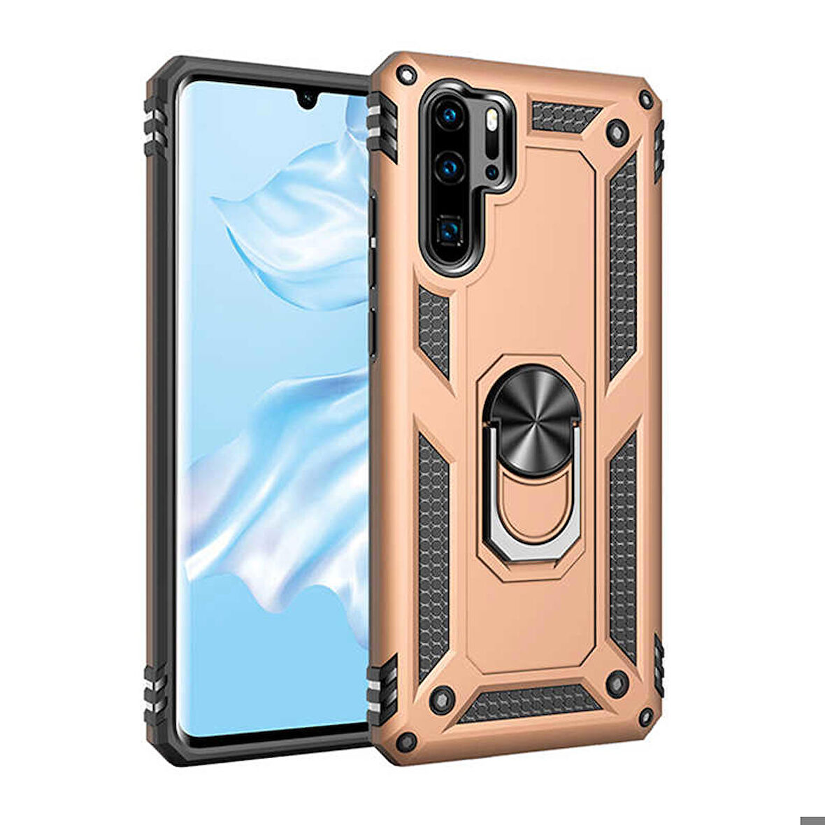Huawei P30 Pro Uyumlu Kılıf Standlı Manyetik Yüzüklü Military Ring TPU Cover