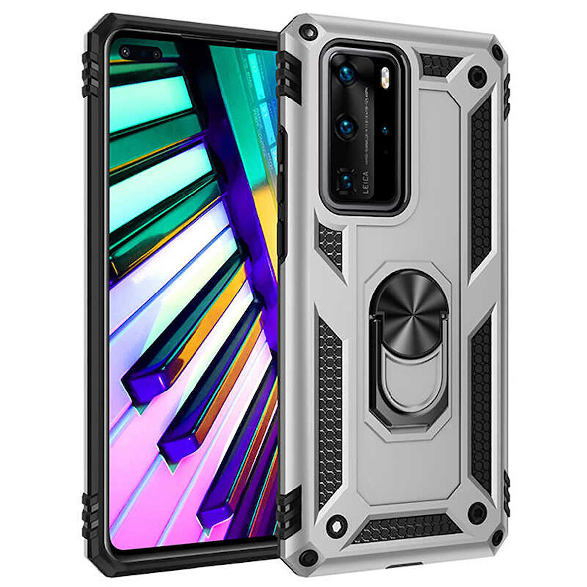 Huawei P40 Pro Uyumlu Kılıf Standlı Manyetik Yüzüklü Military Ring TPU Cover