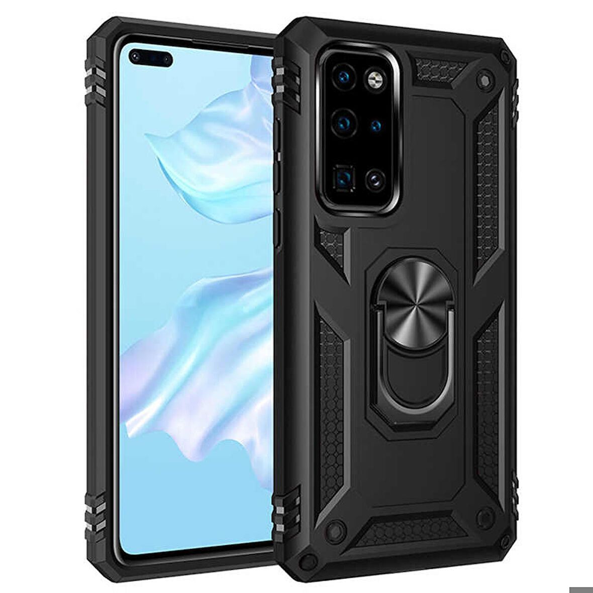 Huawei P40 Uyumlu Kılıf Standlı Manyetik Yüzüklü Military Ring TPU Cover