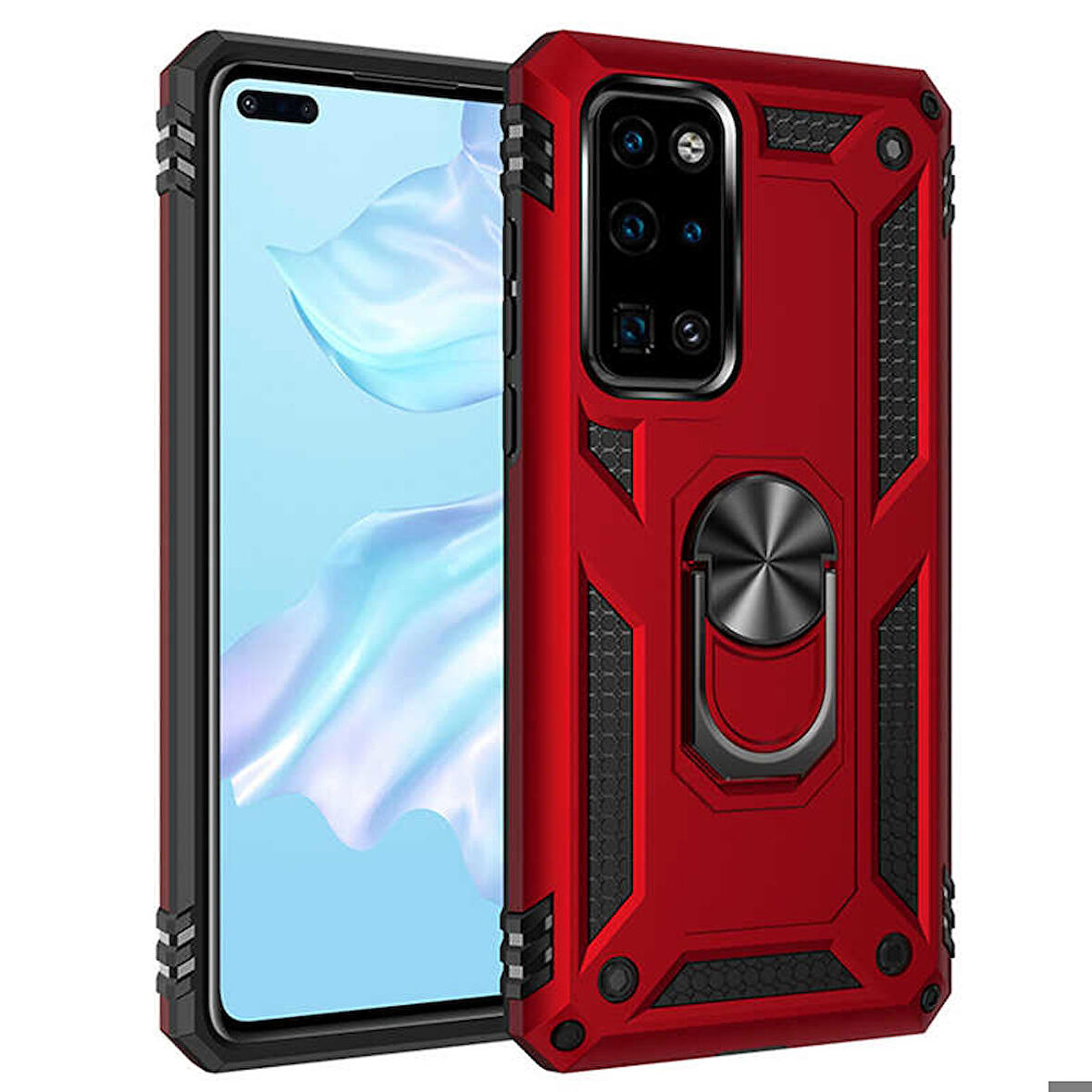 Huawei P40 Uyumlu Kılıf Standlı Manyetik Yüzüklü Military Ring TPU Cover