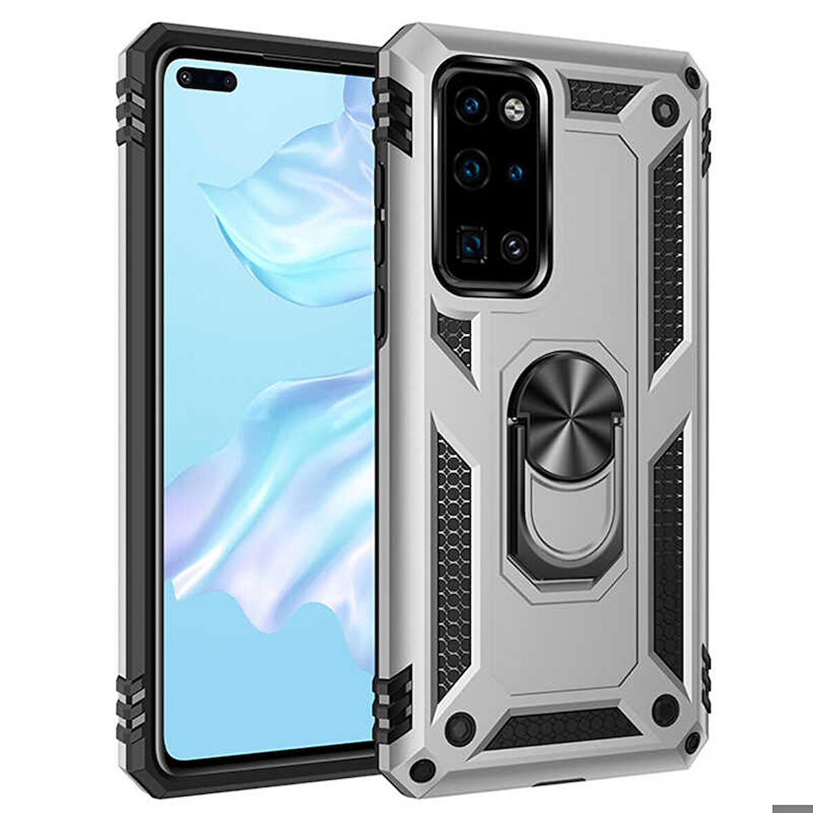 Huawei P40 Uyumlu Kılıf Standlı Manyetik Yüzüklü Military Ring TPU Cover