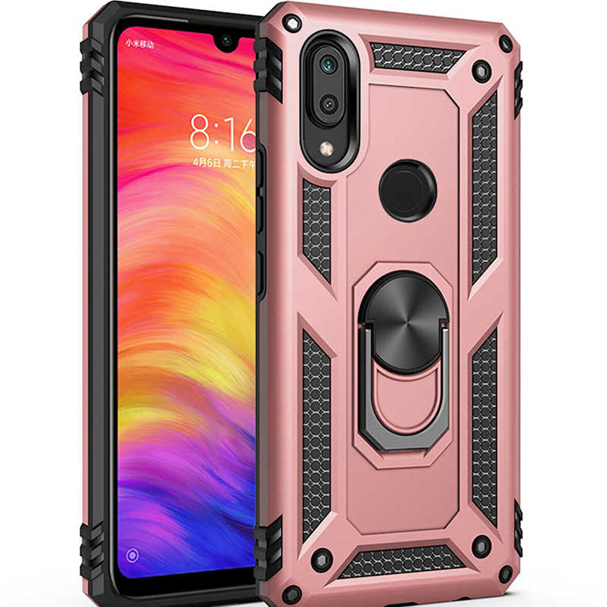 Huawei Y7 Prime 2019 Uyumlu Kılıf Standlı Manyetik Yüzüklü Military Ring TPU Cover