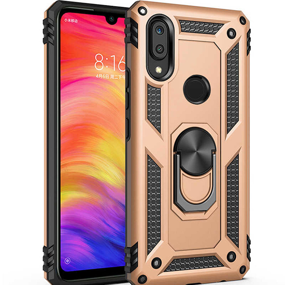 Huawei Y7 Prime 2019 Uyumlu Kılıf Standlı Manyetik Yüzüklü Military Ring TPU Cover