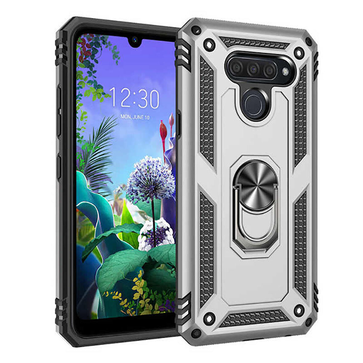 LG Q60 Uyumlu Kılıf Standlı Manyetik Yüzüklü Military Ring TPU Cover