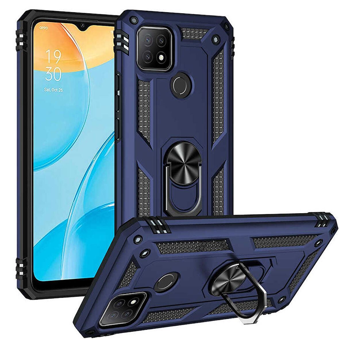Oppo A15S Uyumlu Kılıf Standlı Manyetik Yüzüklü Military Ring TPU Cover