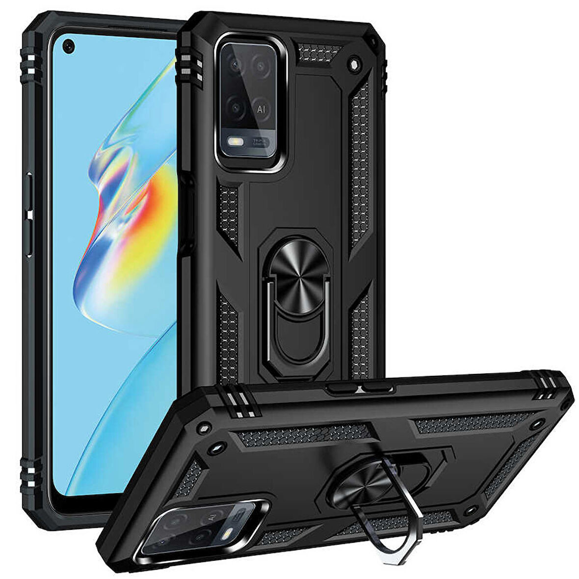Oppo A54 4G Uyumlu Kılıf Standlı Manyetik Yüzüklü Military Ring TPU Cover