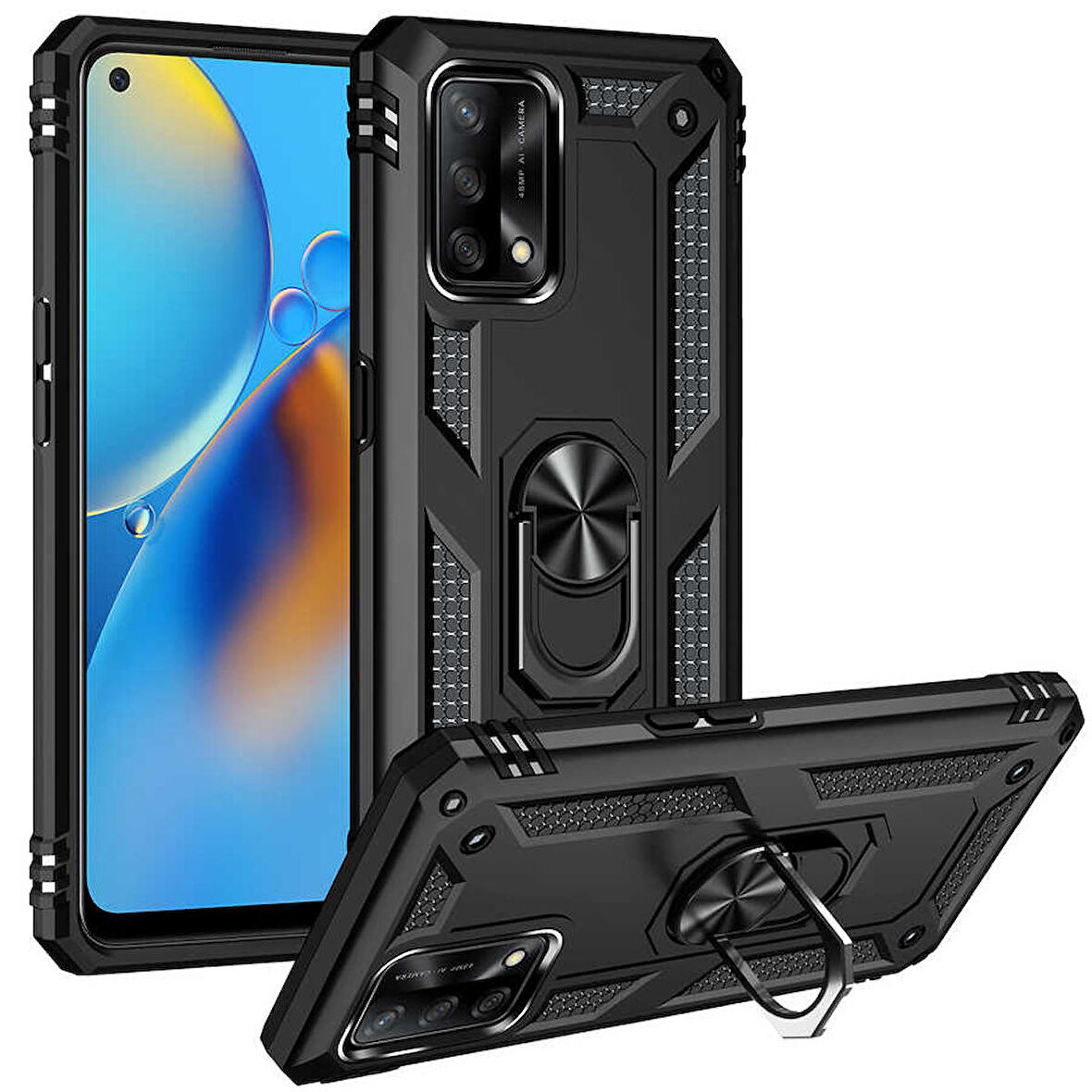 Oppo A74 4G Uyumlu Kılıf Standlı Manyetik Yüzüklü Military Ring TPU Cover