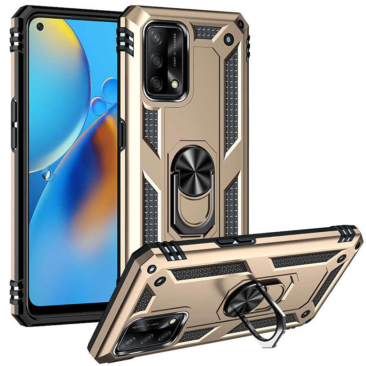 Oppo A74 4G Uyumlu Kılıf Standlı Manyetik Yüzüklü Military Ring TPU Cover