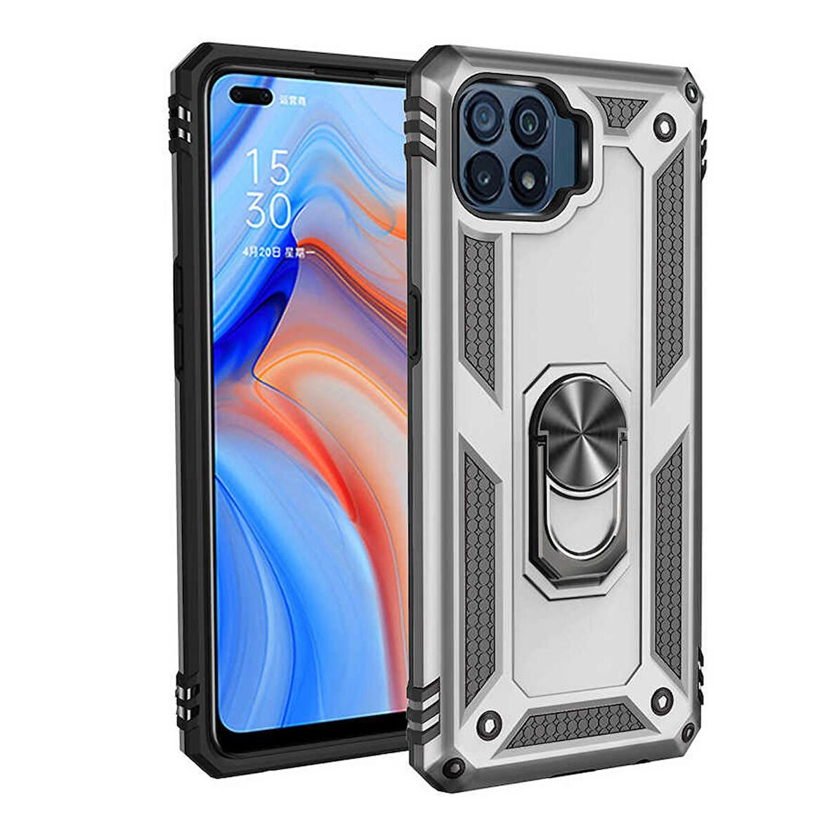 Oppo Reno 4 Lite Uyumlu Kılıf Standlı Manyetik Yüzüklü Military Ring TPU Cover