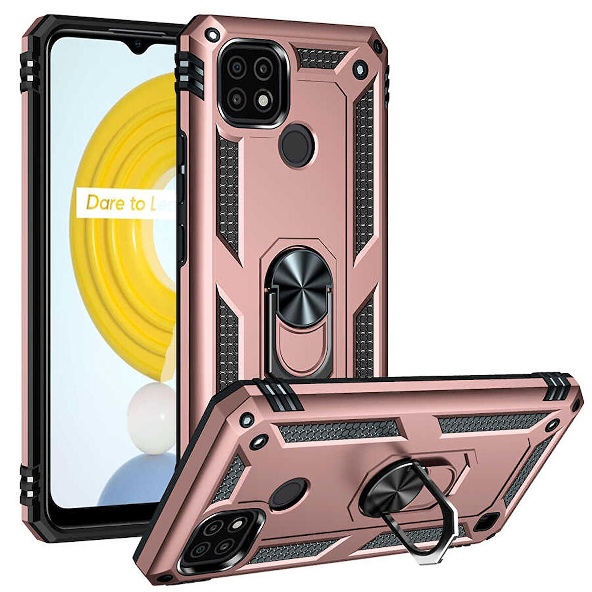 Realme C21 Uyumlu Kılıf Standlı Manyetik Yüzüklü Military Ring TPU Cover