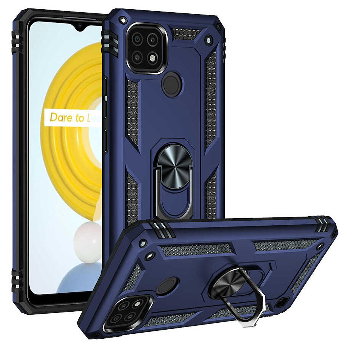 Realme C21 Uyumlu Kılıf Standlı Manyetik Yüzüklü Military Ring TPU Cover