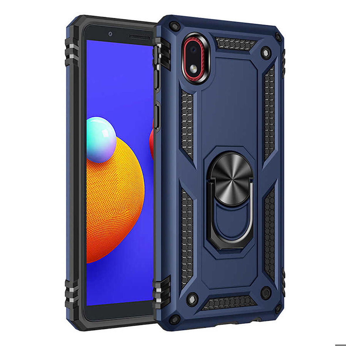 Samsung Galaxy A01 Core Uyumlu Kılıf Standlı Manyetik Yüzüklü Military Ring TPU Cover