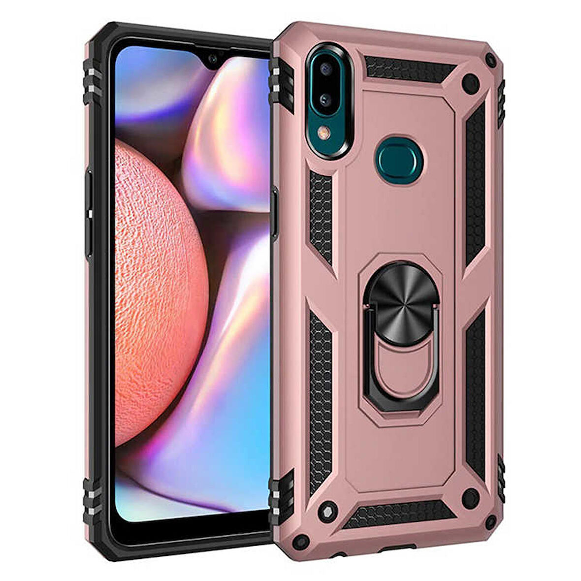 Samsung Galaxy A10S Uyumlu Kılıf Standlı Manyetik Yüzüklü Military Ring TPU Cover