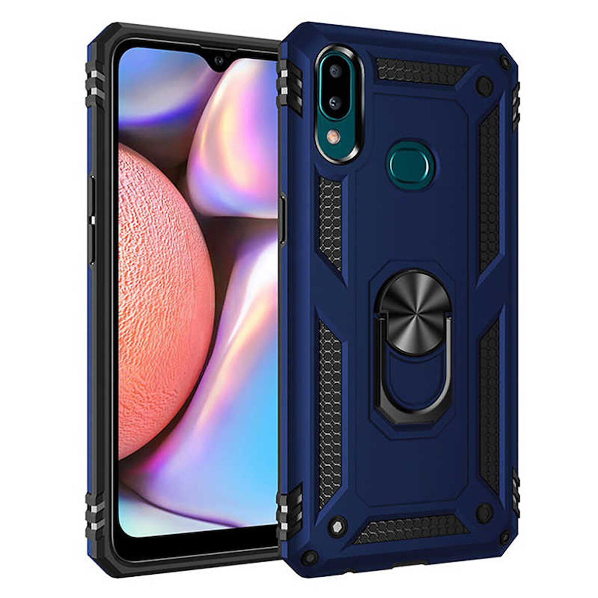 Samsung Galaxy A10S Uyumlu Kılıf Standlı Manyetik Yüzüklü Military Ring TPU Cover