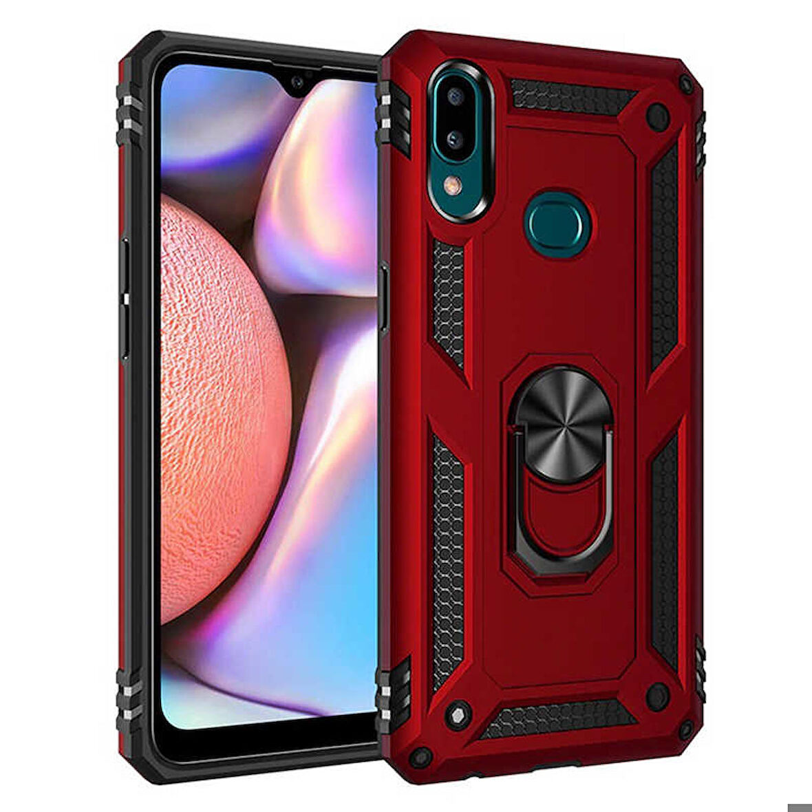 Samsung Galaxy A10S Uyumlu Kılıf Standlı Manyetik Yüzüklü Military Ring TPU Cover