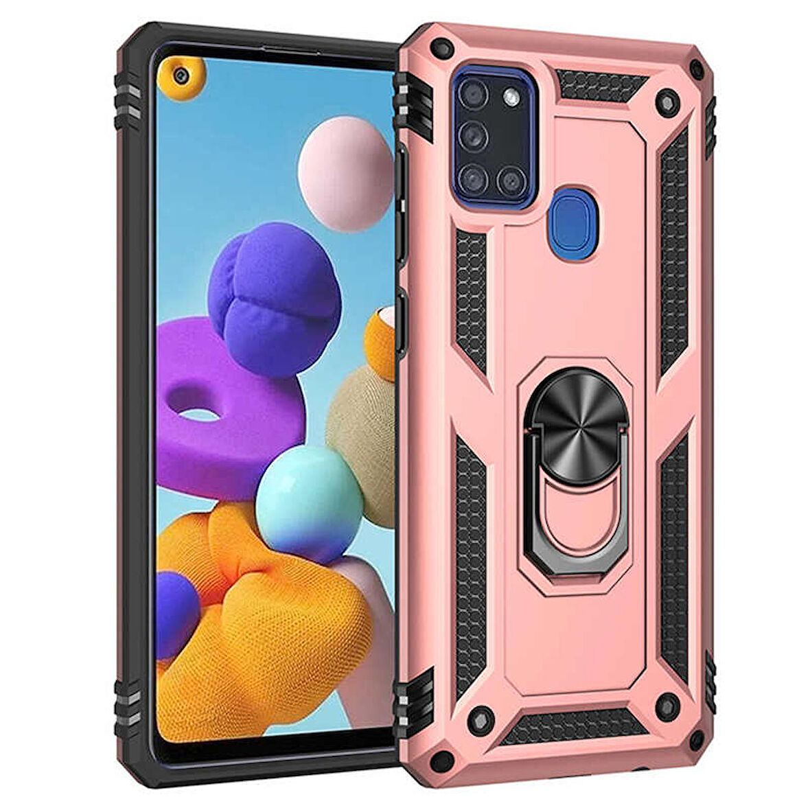 Samsung Galaxy A21S Uyumlu Kılıf Standlı Manyetik Yüzüklü Military Ring TPU Cover